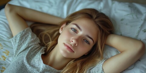 Fototapeta premium Young, attractive woman waking up in the morning.