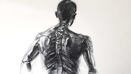 Fototapeta premium Charcoal sketch of a human figure. Back view, expressive lines.