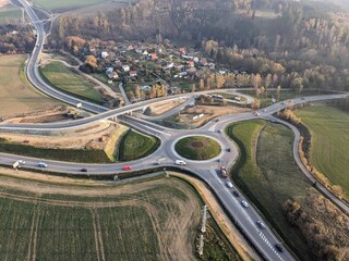Aerial view of the newly finished bypass around Jihlava town, improving traffic flow and reducing...