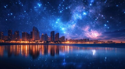 Cityscape Under a Starry Sky