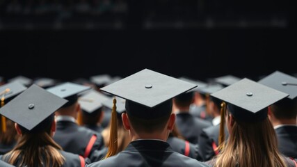 A captivating image of a group of university graduates from behind, showcasing the iconic graduation caps in a bustling graduation ceremony setting, graduation, crowded