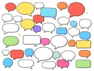 Obraz premium A collection of colorful speech bubble icons with various comic dialog clouds for use in graphic design projects, speech bubble, collection