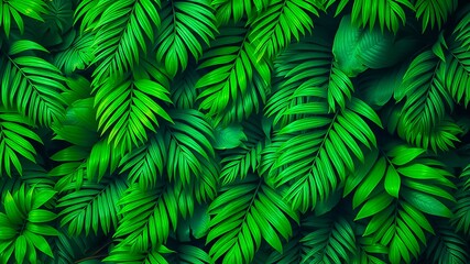 Naklejka premium A Lush Canopy of Vibrant Green Foliage, Dense and Textured, Creates a Natural Abstract Pattern