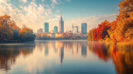 Autumn Cityscape with Reflections