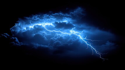 A single lightning bolt strikes through dark storm clouds.