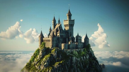 Fototapeta premium Explore a stunning high-definition depiction of a magical castle set against a dramatic sky with majestic clouds