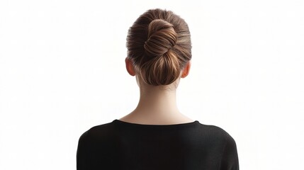 Fototapeta premium Elegant Woman with Bun Hairstyle Against White Background