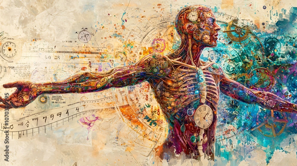 Poster explore the surreal fusion of humanity and time in a captivating artistic representation