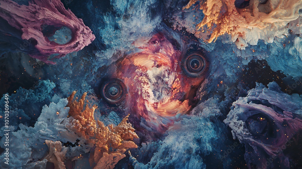 Poster explore the depths of creativity through an abstract representation of time and space in stunning vi