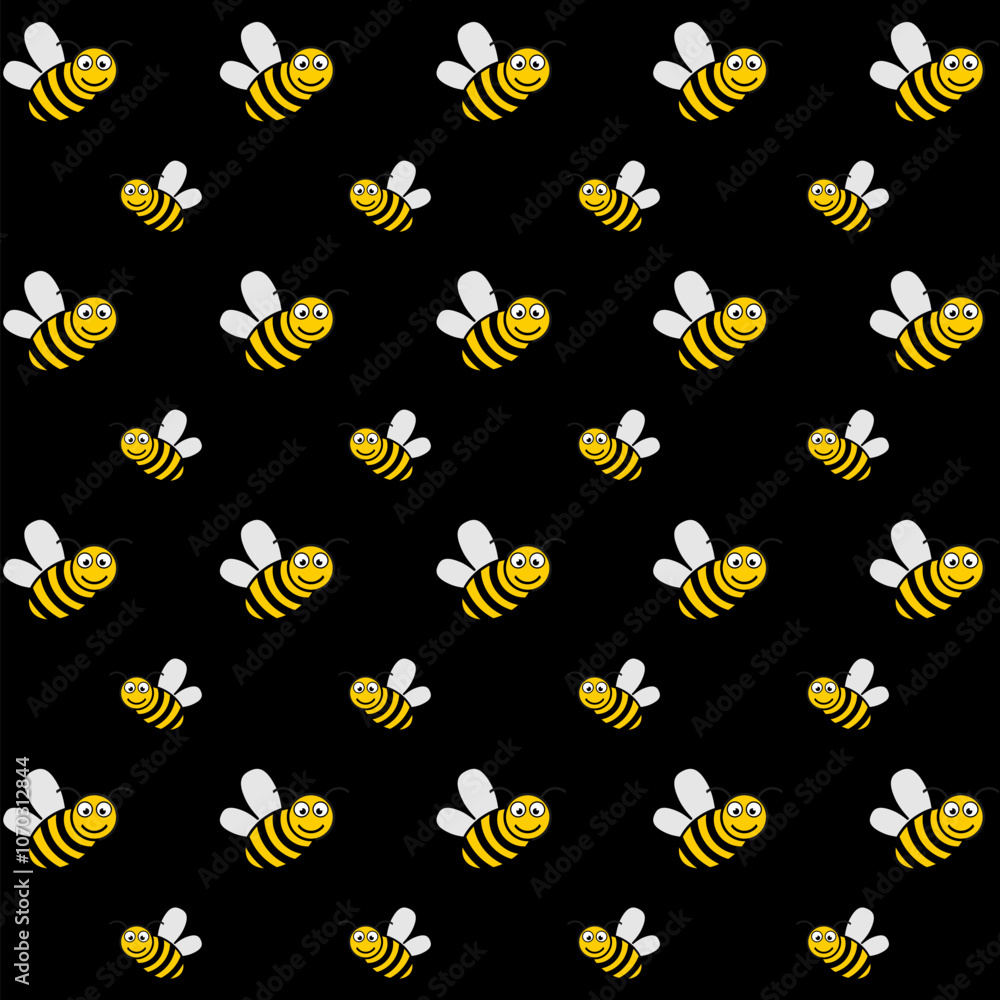Poster bee seamless pattern isolated on black background
