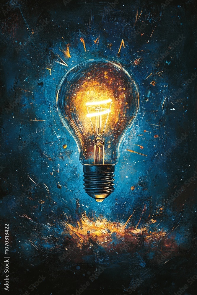 Poster a minimalist drawing featuring a question mark integrated into the bulb's filament, with subtle hatc