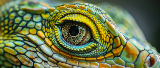 Naklejka premium Head shot closeup of Green Crested Lizard.