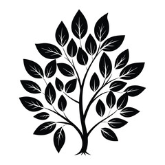 tree leaves set silhouette on white background