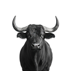 Fototapeta premium Black Bull Portrait on a Solid Black Background