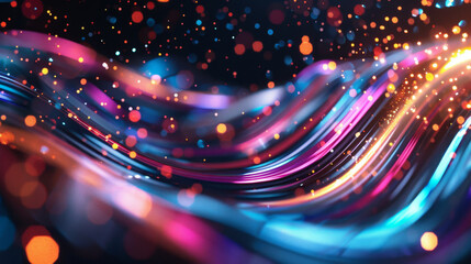 abstract dark background of light with stripes of colorful rays moving from the center.