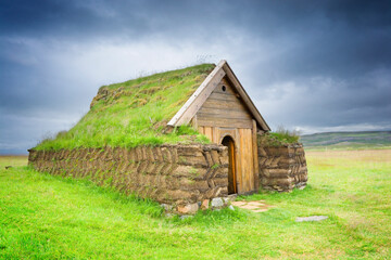 Obraz premium Beautiful Geirsstaðakirkja turf church in East Iceland