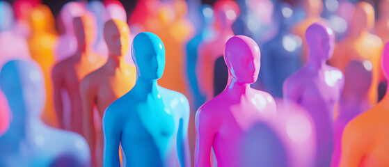 Abstract Colorful Crowd of People in Neon Lights