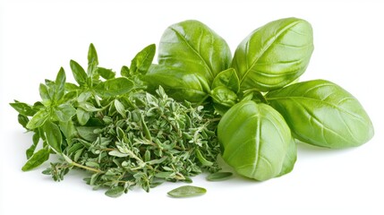 Obraz premium Enhance your culinary creations with fresh herbs like basil and thyme for delectable flavor profiles