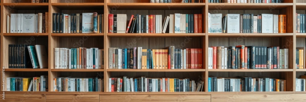 Poster an open book resting on a wooden table in a library with a blurred bookshelf in the background, lear