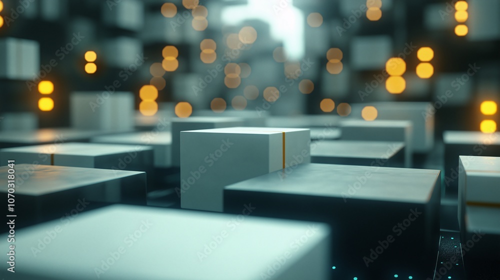 Poster abstract conveyor system with sorting cubes