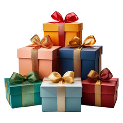 Obraz premium Colorful gift boxes, isolated on transparent background.