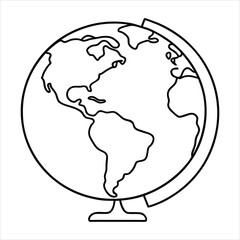 A Globe line art vector illustration,globe coloring page on white background.