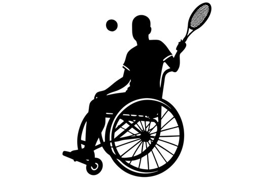 recommend clip art: Vector silhouette of tennis player in a wheelchair.