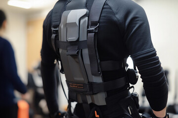 Naklejka premium Innovative exoskeleton technology demonstration in a lab