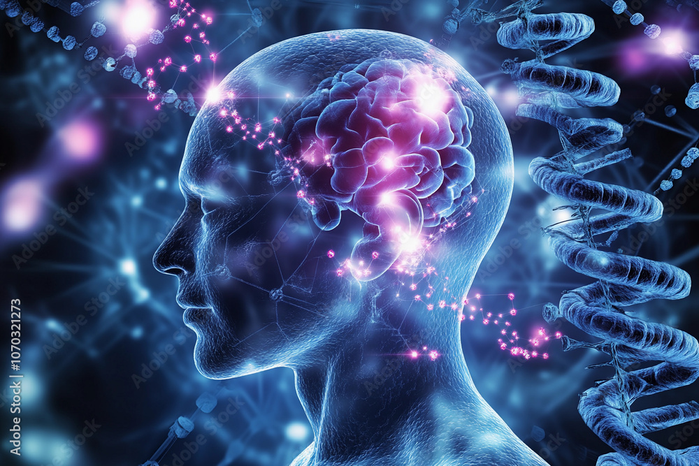 Poster exploring the complexity of the human brain in neon colors