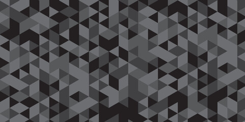 Abstract geometric black and gray background seamless mosaic diamond low polygon triangle texture wallpaper. Triangle shape retro wall grid pattern geometric ornament tile vector square element.