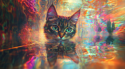 art, animal, water, design, fish, illustration, painting, pattern, sea, nature, color, flower, colorful, paint, in a dreamscape the surface reflects the early mor, untry, generative ai, landscape, arc