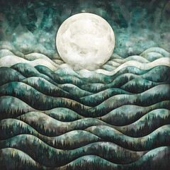 Fototapeta premium Aesthetic, Dark, Landscapes, Geometrically-patterned, Moody, Illustration, Kalevala, Twin Peaks
