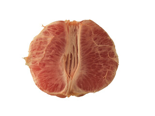 Peeled half of grapefruit on a white background