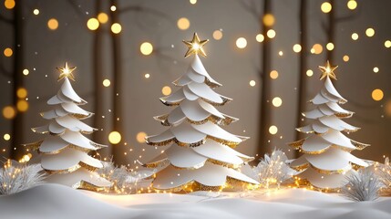 Festive Christmas Trees with Golden Decorations