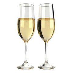 Elegant champagne flutes filled with golden bubbly, showcasing effervescence and celebration., isolated on a transparent background.