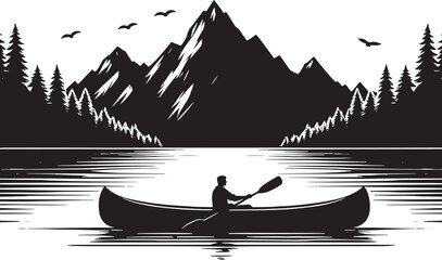 Canoe silhouette vector illustration isolated on a white background
