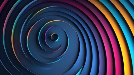 Abstract 3d colored circular lines on dark blue background