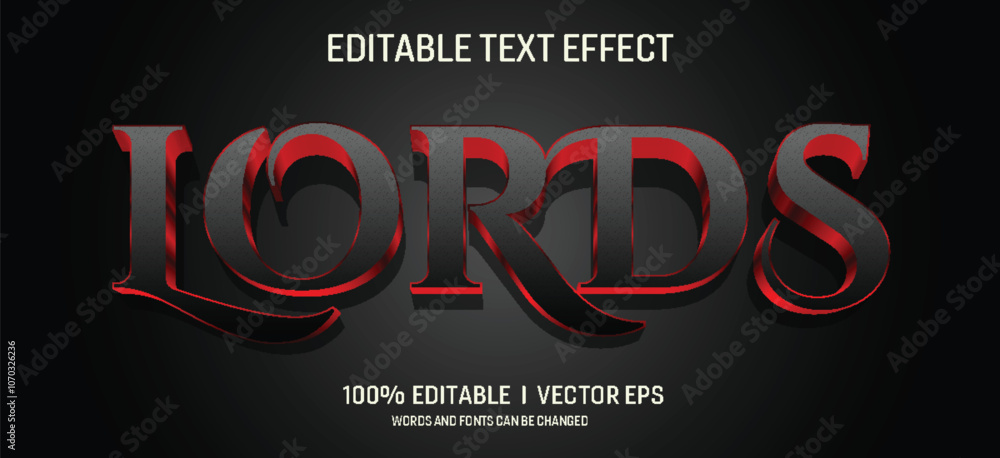 Poster editable lords vector text effect with modern style design