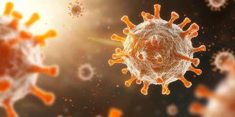 Fototapeta premium This image depicts a close-up view of virus particles, showcasing their detailed structure and highlighting their importance in health and science.