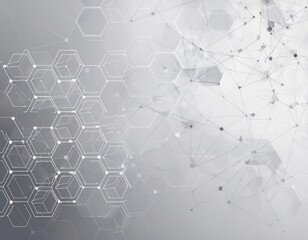 Abstract network of connected hexagonal patterns on white-blue gradient background