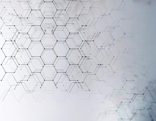 Abstract network of connected hexagonal patterns on white-blue gradient background
