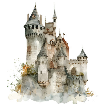 recommend clip art: A watercolor vector of an old castle, isolated on a white background.