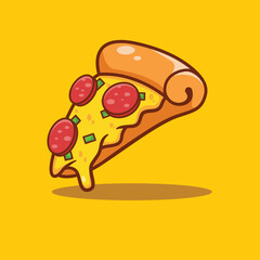 Cute pizza vector illustration with adorable characters Happyfaced pizza slice topped with melted
