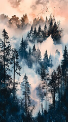 Rideaux Aesthetic, Dark, Landscapes, Geometrically-patterned, Moody, Illustration, Kalevala, Twin Peaks