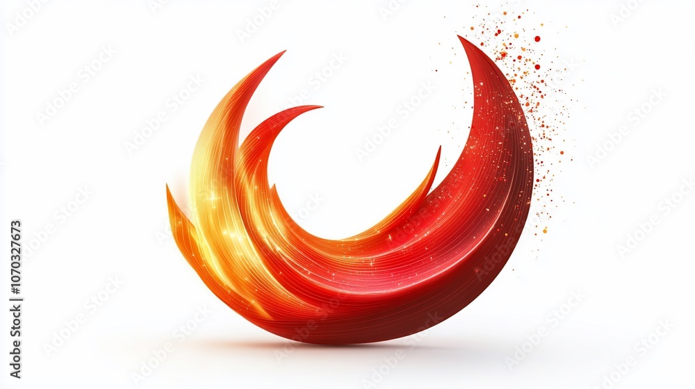 Poster abstract red and orange swirling shape with a glow effect.