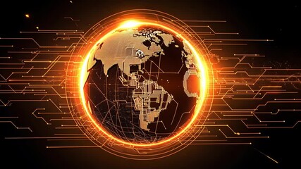 Digital earth rotating with moving lines