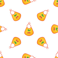 Seamless pattern with yellow baby bibs decorated with cherries for printing on fabric or paper for children's products
