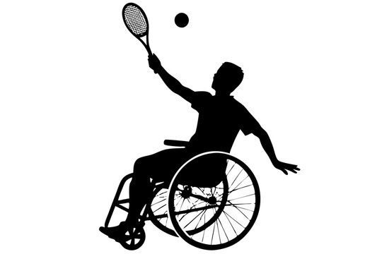 recommend clip art: Vector silhouette of tennis player in a wheelchair.