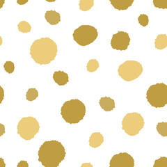 Yellow dots seamless pattern. Hand drawn blobs on white background. Abstract backdrop.