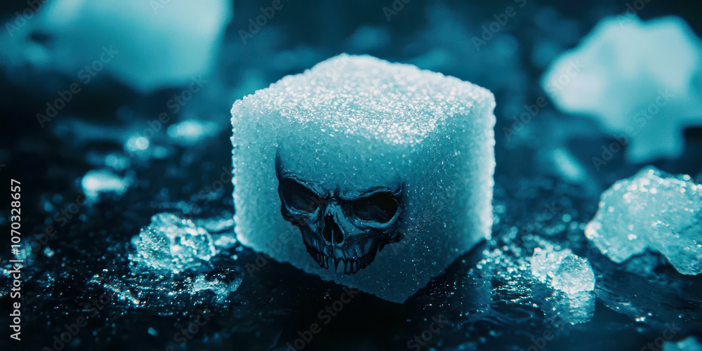 Poster a cube of sugar with a skull on it